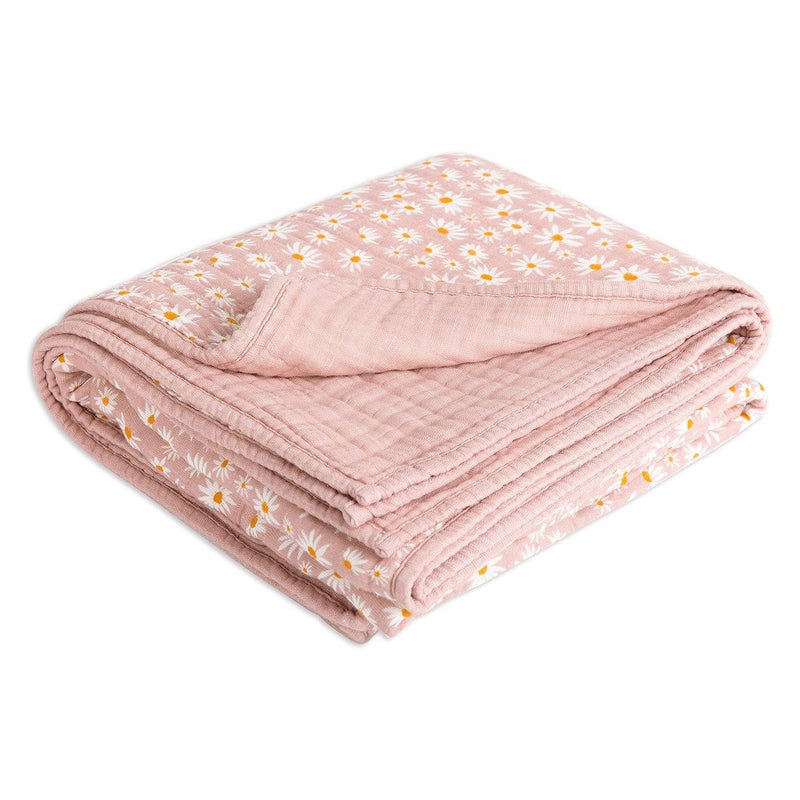 babyletto 100% Organic Cotton Quilt, GOTS-Certified, 3-Layers of Ultra-Soft and Breathable Muslin - Daisy - Image 4